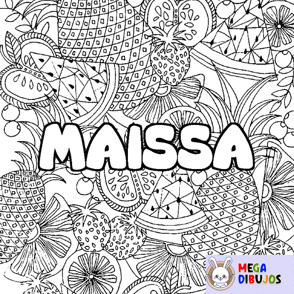 Coloraci&oacute;n del nombre MAISSA - decorado mandala de frutas