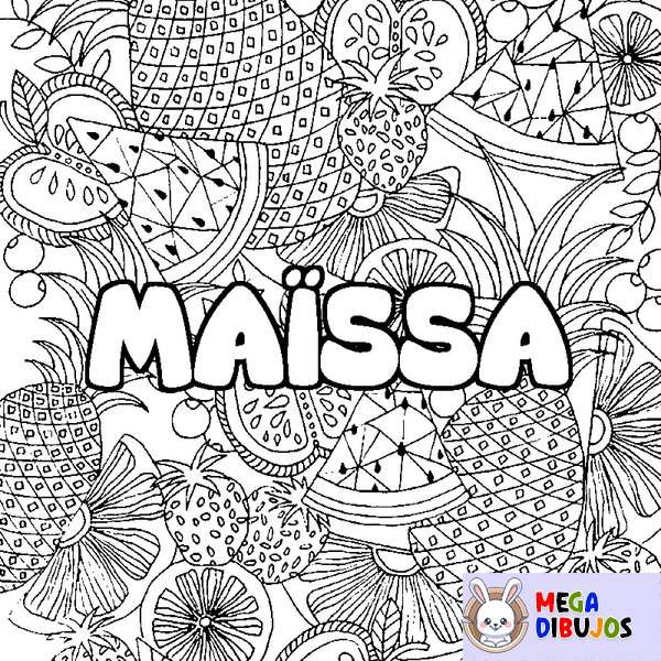 Coloraci&oacute;n del nombre MA&Iuml;SSA - decorado mandala de frutas