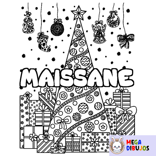 Coloraci&oacute;n del nombre MAISSANE - decorado &aacute;rbol de Navidad y regalos