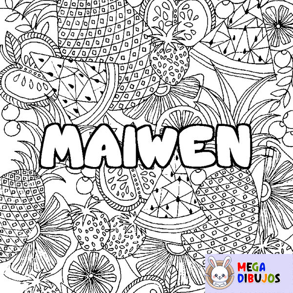 Coloraci&oacute;n del nombre MAIWEN - decorado mandala de frutas