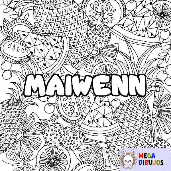Coloraci&oacute;n del nombre MAIWENN - decorado mandala de frutas