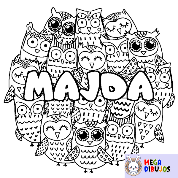 Coloraci&oacute;n del nombre MAJDA - decorado b&uacute;hos