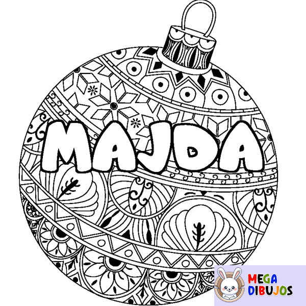 Coloraci&oacute;n del nombre MAJDA - decorado bola de Navidad