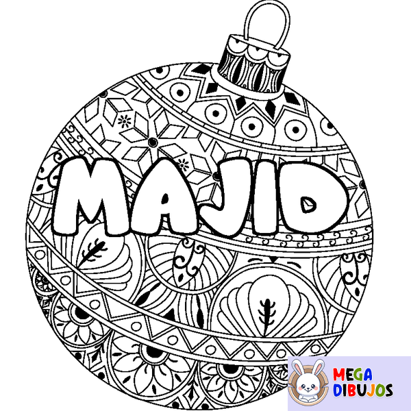 Coloraci&oacute;n del nombre MAJID - decorado bola de Navidad