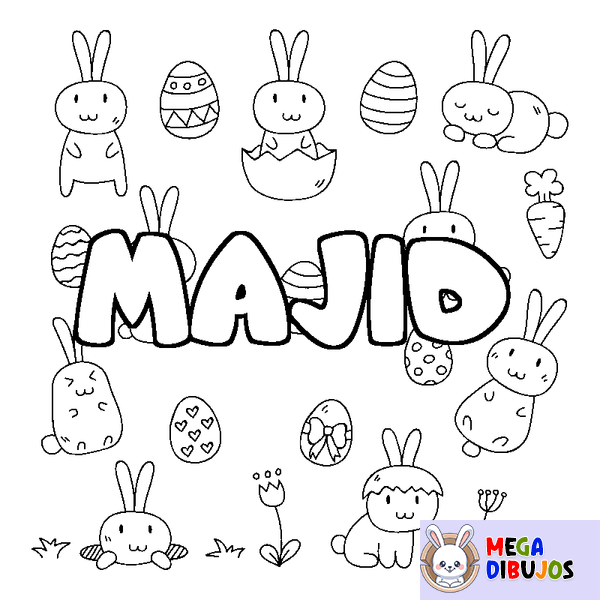 Coloraci&oacute;n del nombre MAJID - decorado Pascua