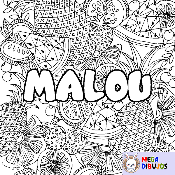Coloraci&oacute;n del nombre MALOU - decorado mandala de frutas