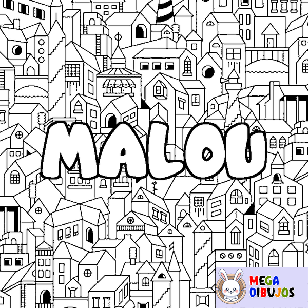 Coloraci&oacute;n del nombre MALOU - decorado ciudad