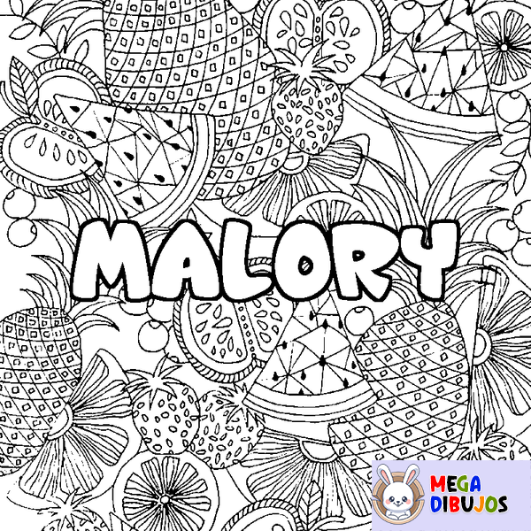 Coloraci&oacute;n del nombre MALORY - decorado mandala de frutas