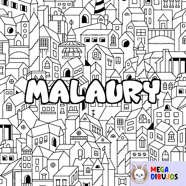 Coloraci&oacute;n del nombre MALAURY - decorado ciudad