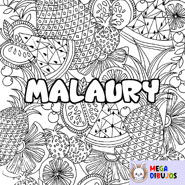 Coloraci&oacute;n del nombre MALAURY - decorado mandala de frutas