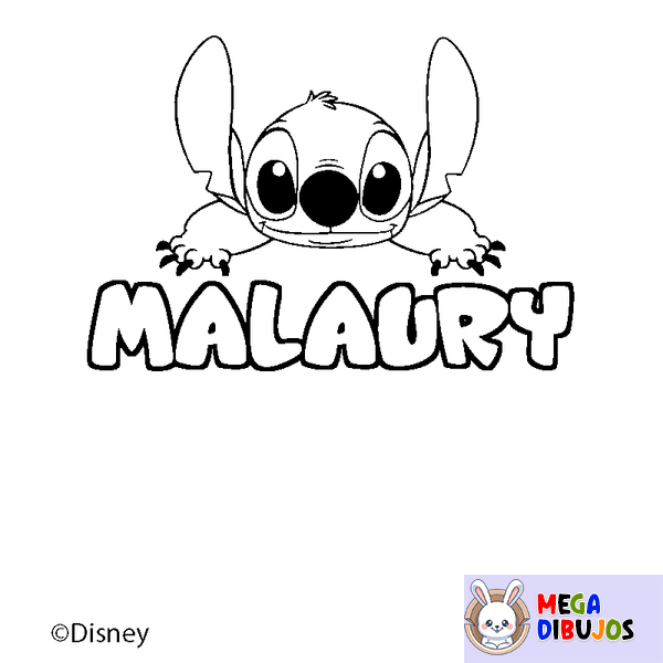 Coloraci&oacute;n del nombre MALAURY - decorado Stitch