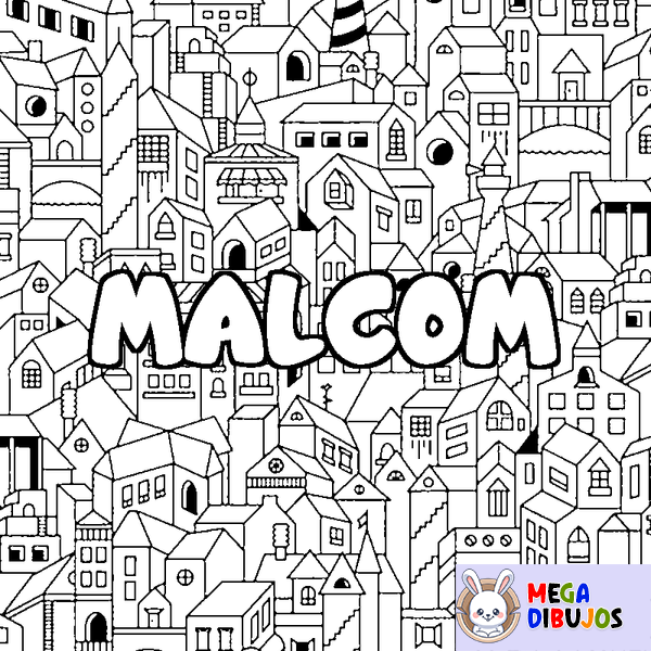 Coloraci&oacute;n del nombre MALCOM - decorado ciudad