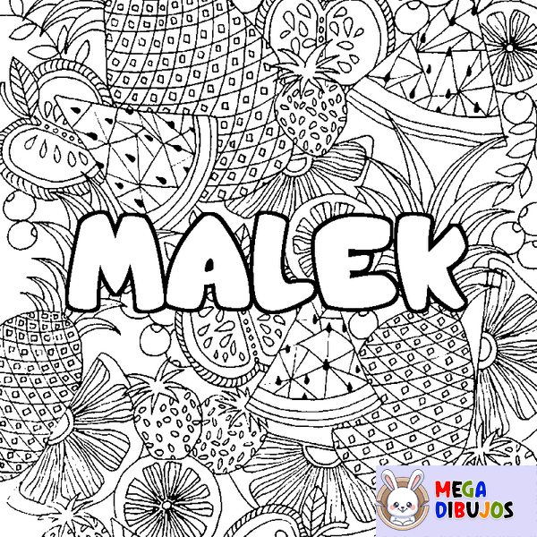Coloraci&oacute;n del nombre MALEK - decorado mandala de frutas