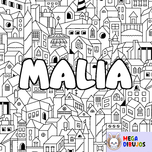 Coloraci&oacute;n del nombre MALIA - decorado ciudad