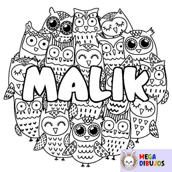 Coloraci&oacute;n del nombre MALIK - decorado b&uacute;hos