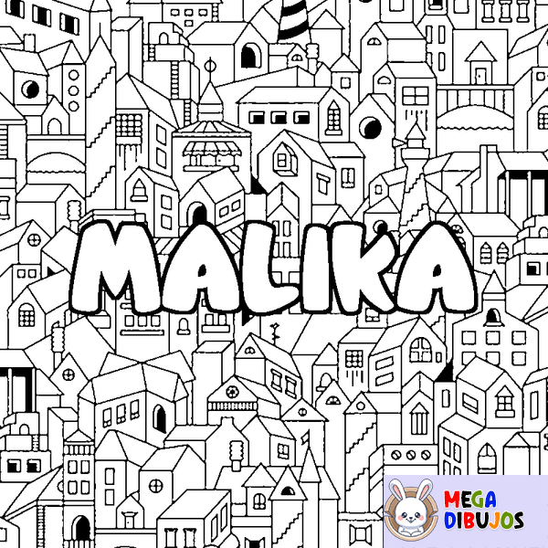 Coloraci&oacute;n del nombre MALIKA - decorado ciudad