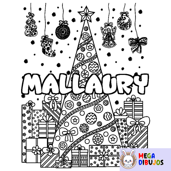 Coloraci&oacute;n del nombre MALLAURY - decorado &aacute;rbol de Navidad y regalos