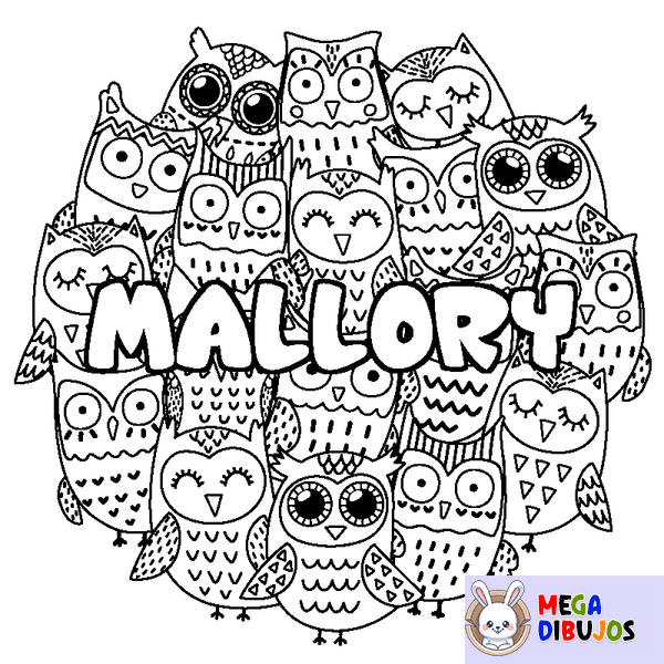Coloraci&oacute;n del nombre MALLORY - decorado b&uacute;hos