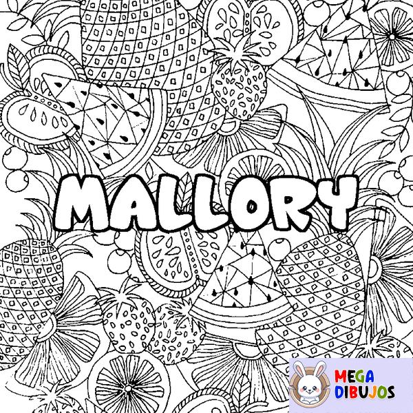 Coloraci&oacute;n del nombre MALLORY - decorado mandala de frutas