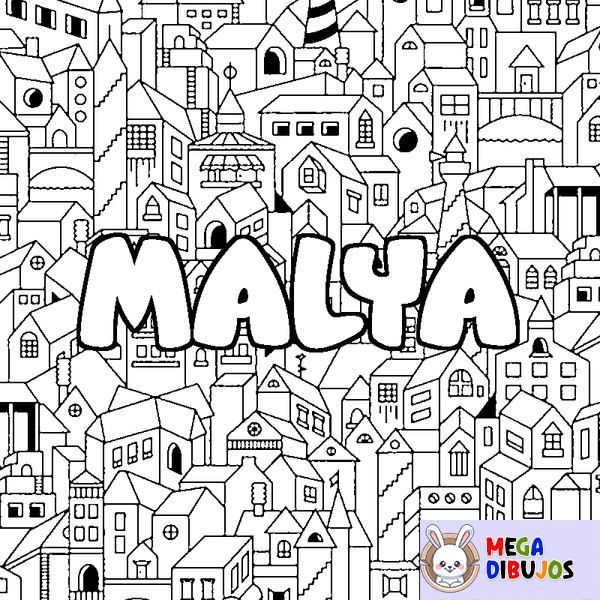 Coloraci&oacute;n del nombre MALYA - decorado ciudad