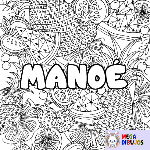 Coloraci&oacute;n del nombre MANO&Eacute; - decorado mandala de frutas