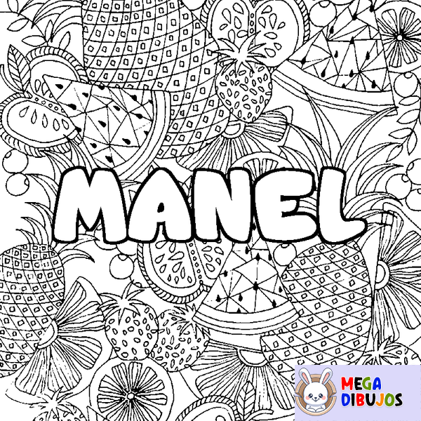 Coloraci&oacute;n del nombre MANEL - decorado mandala de frutas
