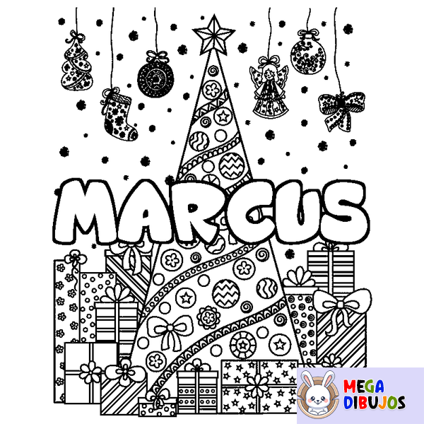 Coloraci&oacute;n del nombre MARCUS - decorado &aacute;rbol de Navidad y regalos