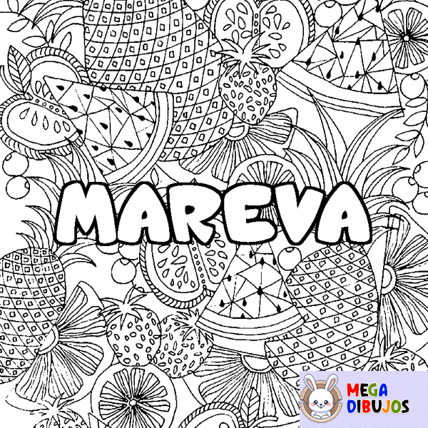 Coloraci&oacute;n del nombre MAREVA - decorado mandala de frutas