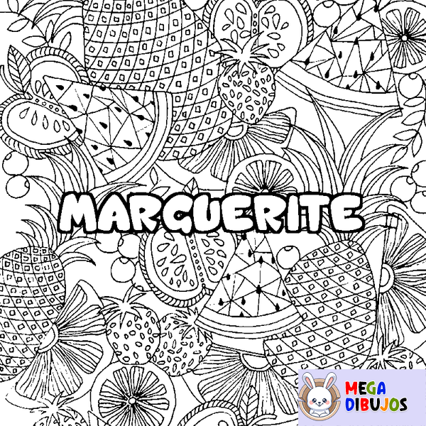 Coloraci&oacute;n del nombre MARGUERITE - decorado mandala de frutas