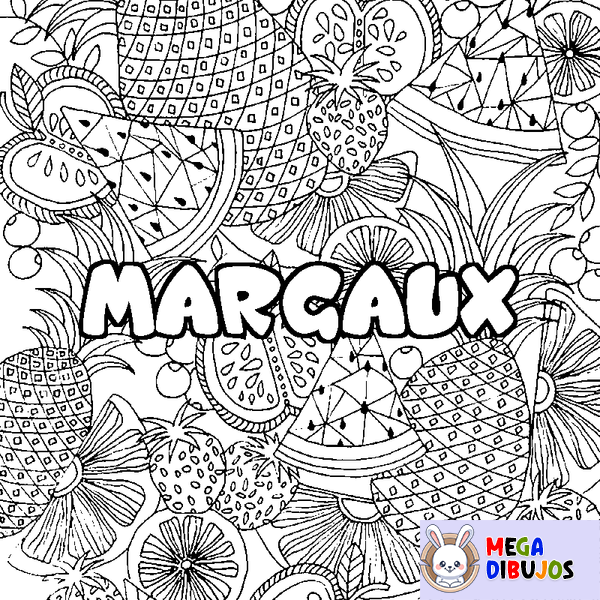 Coloraci&oacute;n del nombre MARGAUX - decorado mandala de frutas