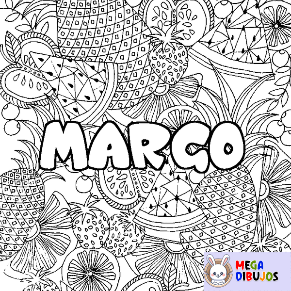 Coloraci&oacute;n del nombre MARGO - decorado mandala de frutas