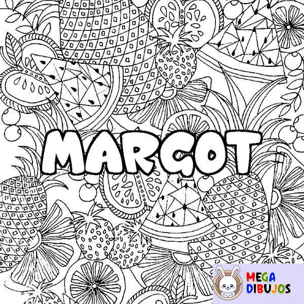 Coloraci&oacute;n del nombre MARGOT - decorado mandala de frutas