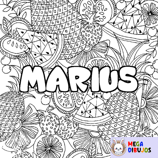 Coloraci&oacute;n del nombre MARIUS - decorado mandala de frutas