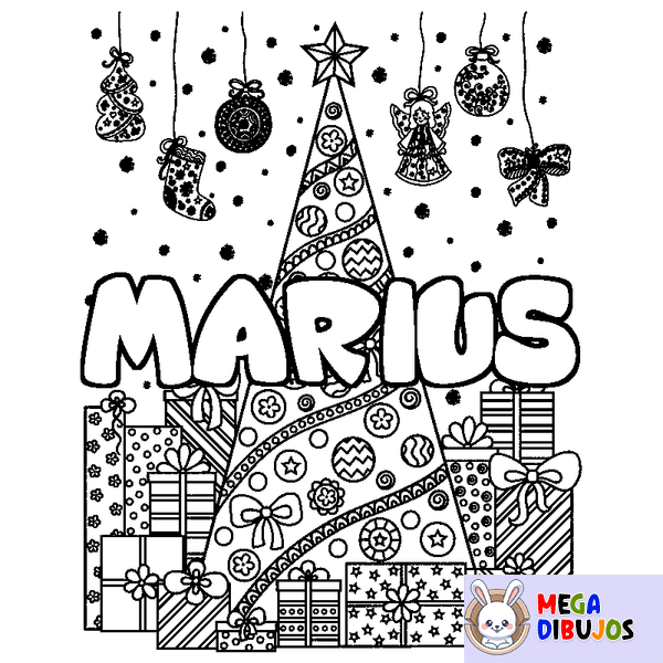 Coloraci&oacute;n del nombre MARIUS - decorado &aacute;rbol de Navidad y regalos