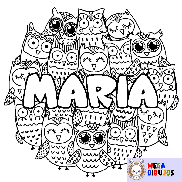 Coloraci&oacute;n del nombre MARIA - decorado b&uacute;hos