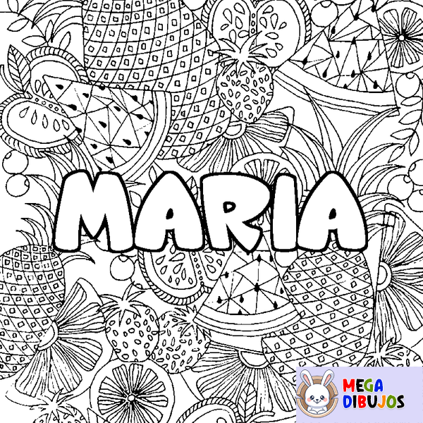 Coloraci&oacute;n del nombre MARIA - decorado mandala de frutas