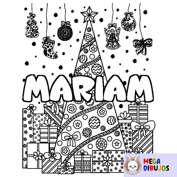 Coloraci&oacute;n del nombre MARIAM - decorado &aacute;rbol de Navidad y regalos
