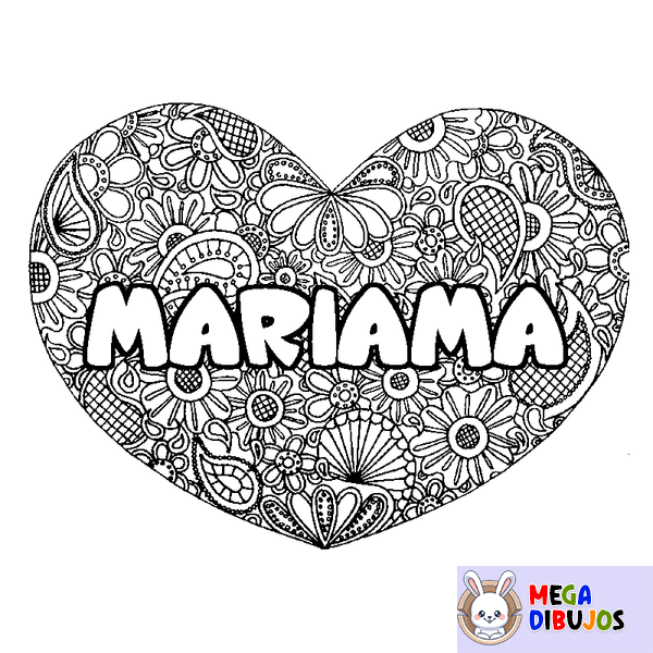 Coloraci&oacute;n del nombre MARIAMA - decorado mandala de coraz&oacute;n