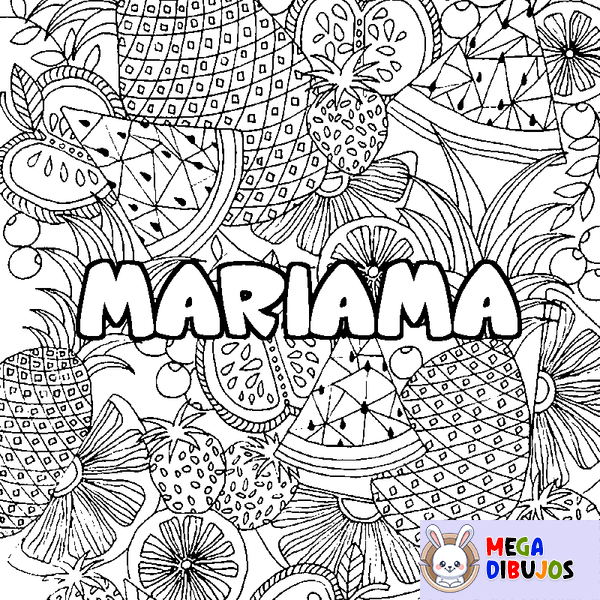 Coloraci&oacute;n del nombre MARIAMA - decorado mandala de frutas