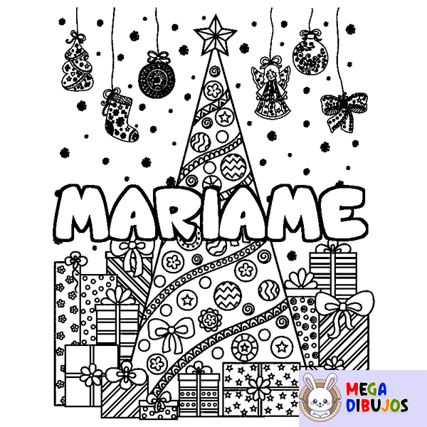 Coloraci&oacute;n del nombre MARIAME - decorado &aacute;rbol de Navidad y regalos