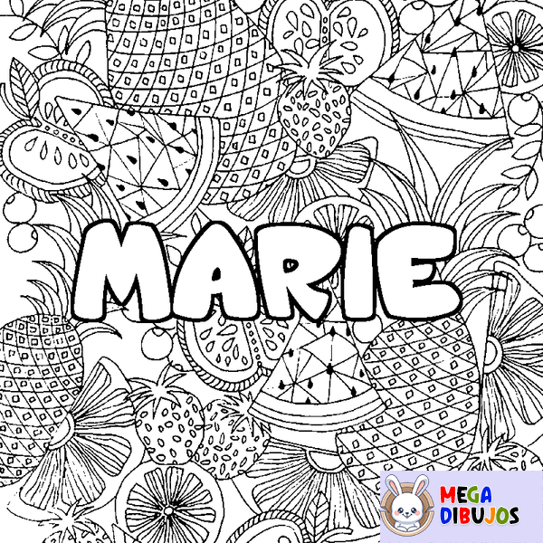 Coloraci&oacute;n del nombre MARIE - decorado mandala de frutas