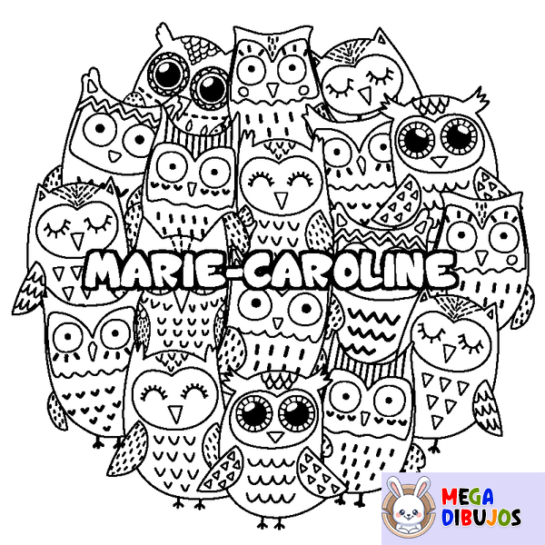 Coloraci&oacute;n del nombre MARIE-CAROLINE - decorado b&uacute;hos
