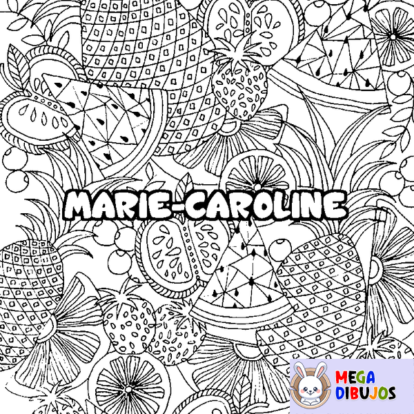 Coloraci&oacute;n del nombre MARIE-CAROLINE - decorado mandala de frutas