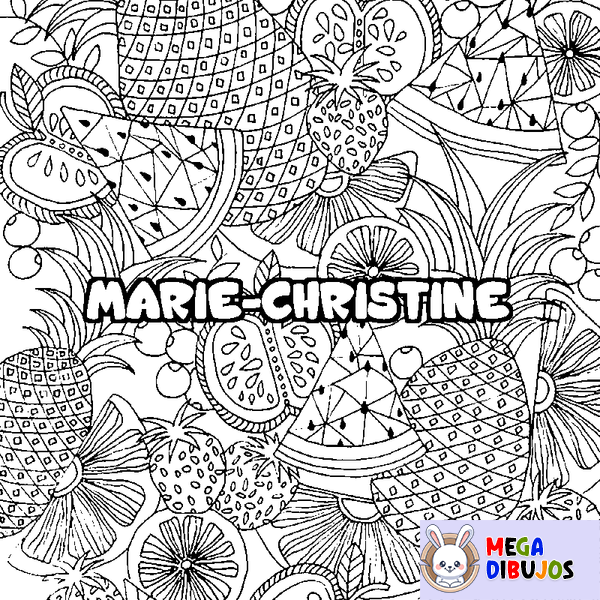 Coloraci&oacute;n del nombre MARIE-CHRISTINE - decorado mandala de frutas