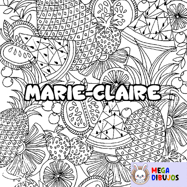 Coloraci&oacute;n del nombre MARIE-CLAIRE - decorado mandala de frutas