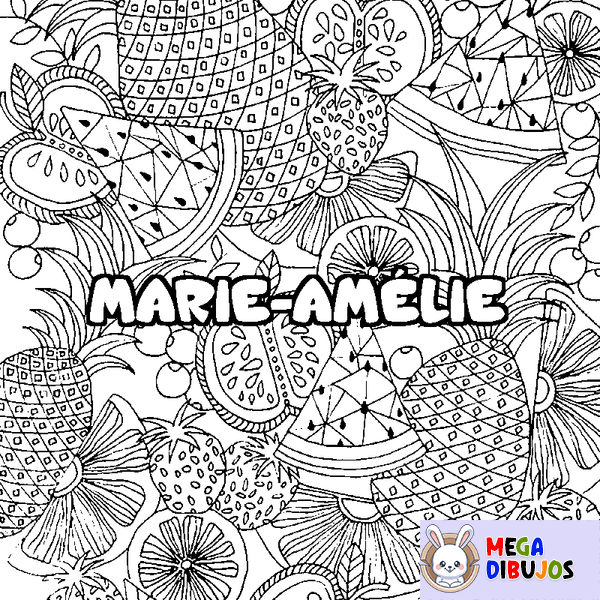 Coloraci&oacute;n del nombre MARIE-AM&Eacute;LIE - decorado mandala de frutas
