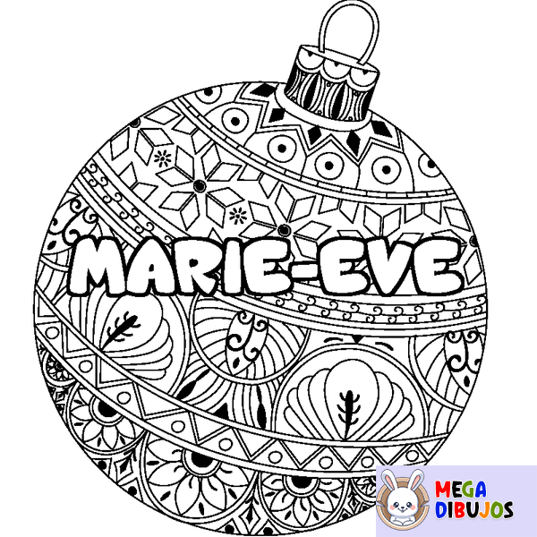 Coloraci&oacute;n del nombre MARIE-EVE - decorado bola de Navidad
