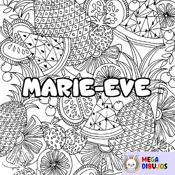 Coloraci&oacute;n del nombre MARIE-EVE - decorado mandala de frutas