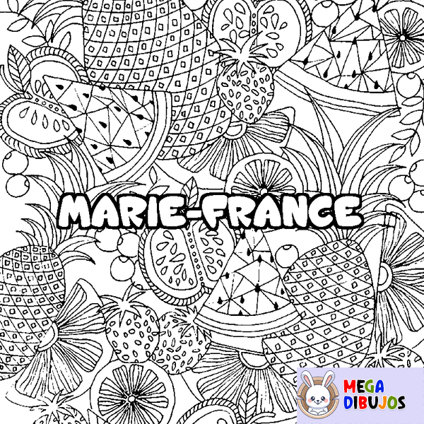 Coloraci&oacute;n del nombre MARIE-FRANCE - decorado mandala de frutas