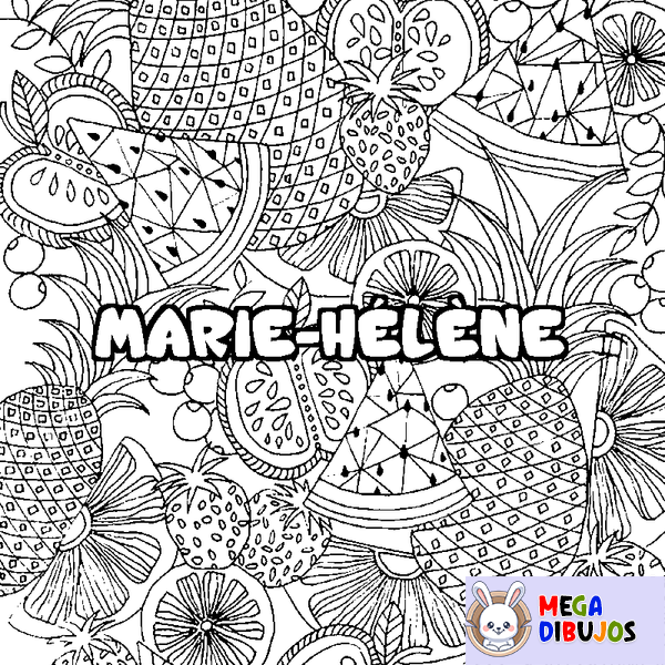 Coloraci&oacute;n del nombre MARIE-H&Eacute;L&Egrave;NE - decorado mandala de frutas